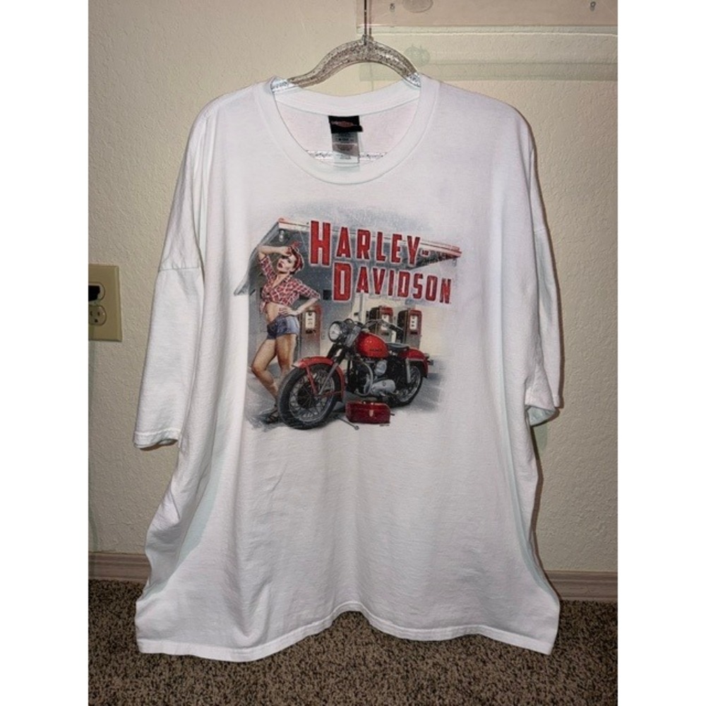 Harley Davidson Barnett El Paso TX Pinup Girl Graphic T-Shirt White Mens 4XL